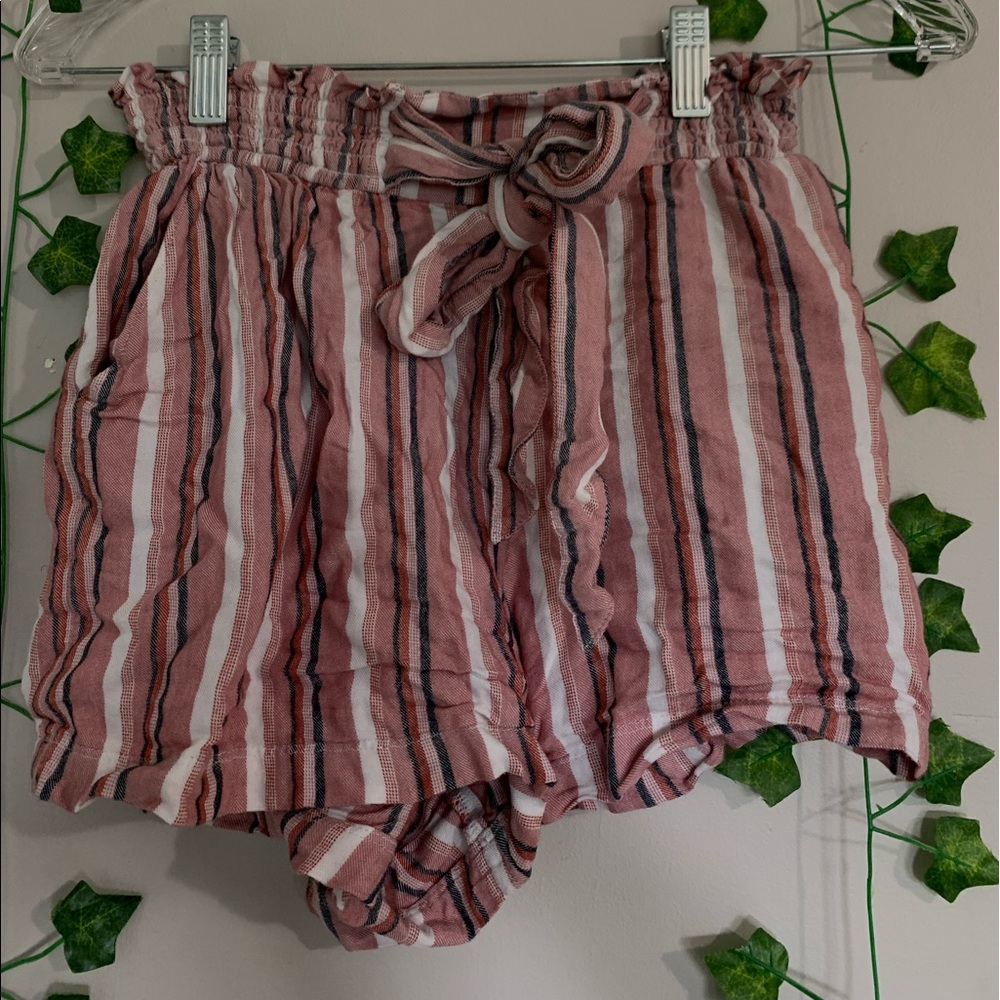 Hollister Ultra High Rise Pink Striped Paperbag Shorts